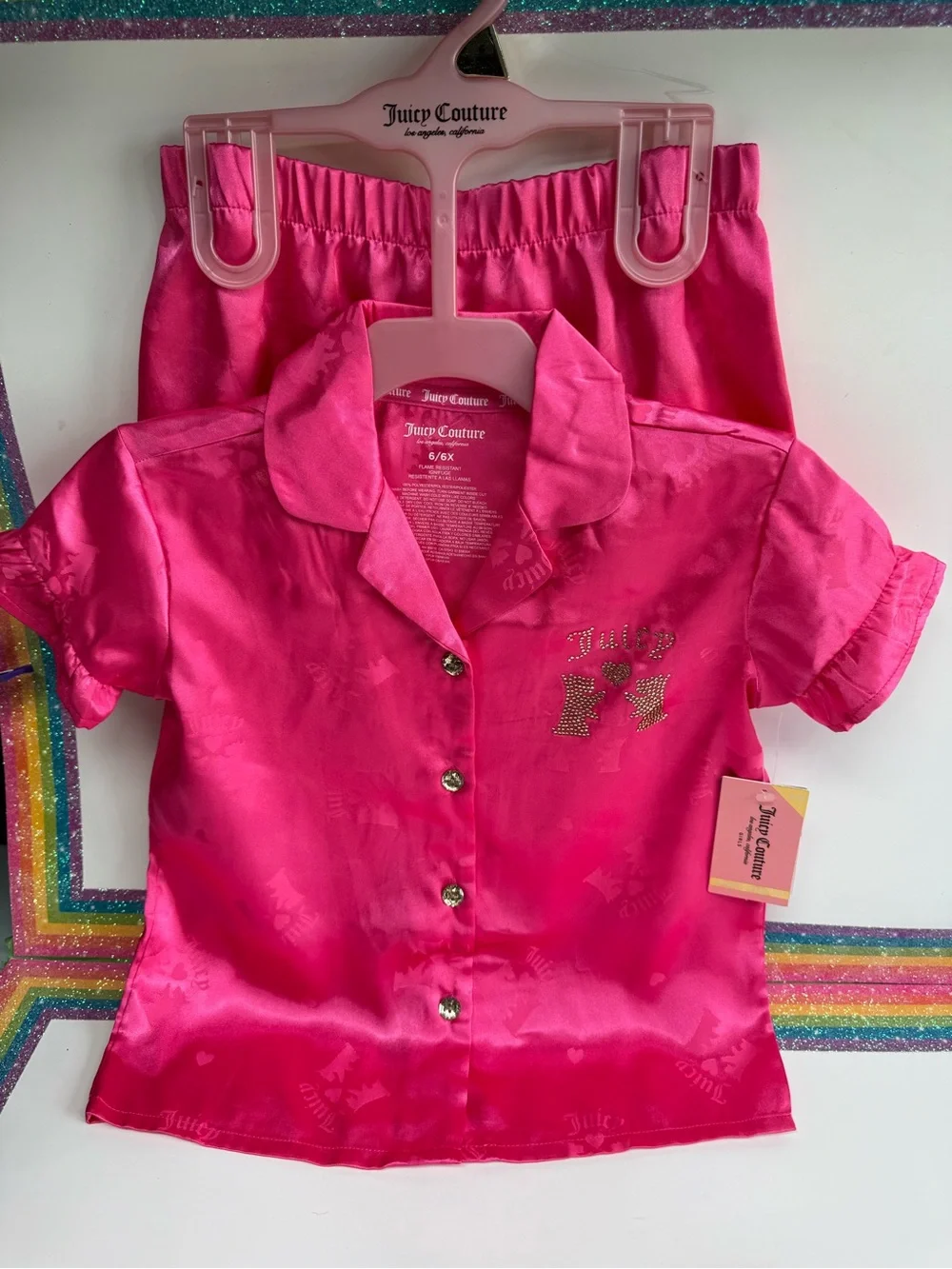 Juicy Couture Bright Hot Pink Satin Short Pajama Set
